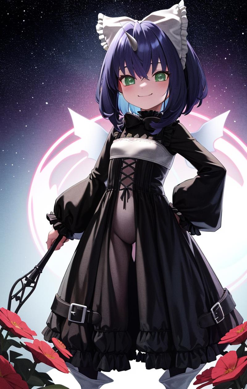 46387-3877819129-highres, detailed, soft lighting, outdoors, magical circles, space, starry sky, (black dress_1.1), (gothic lolita dress_1.1), fr.png